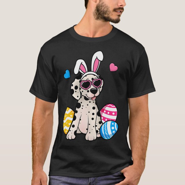 T-shirt Dalmatian Dog Bunny Ears Sunglasses Easter Day (Devant)
