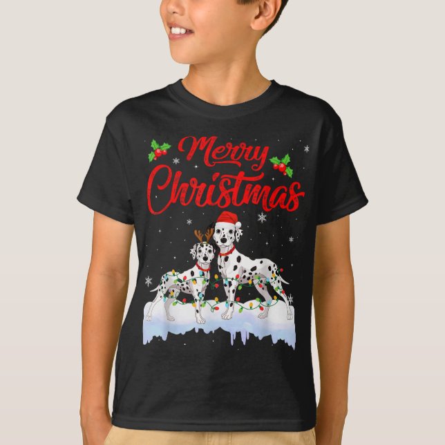 T-shirt Dalmatian Dog Christmas Lights Funny Hat Santa Xma (Devant)