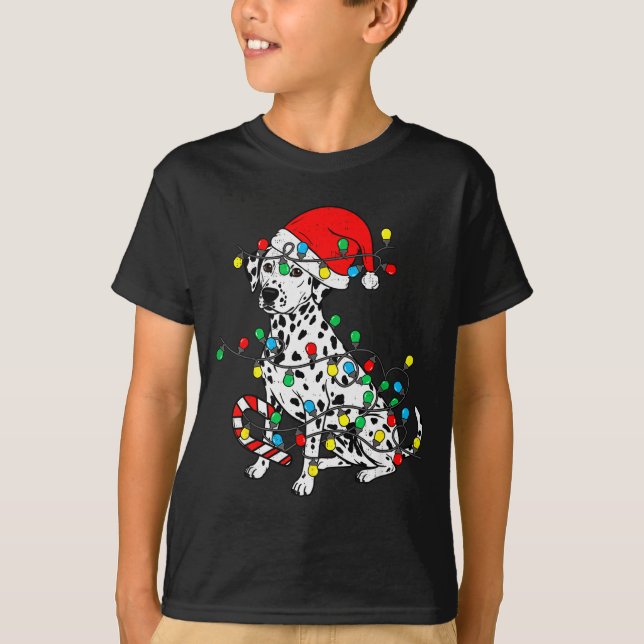 T-shirt Dalmatian Dog Christmas Lights Santa Xmas Pet Dog  (Devant)