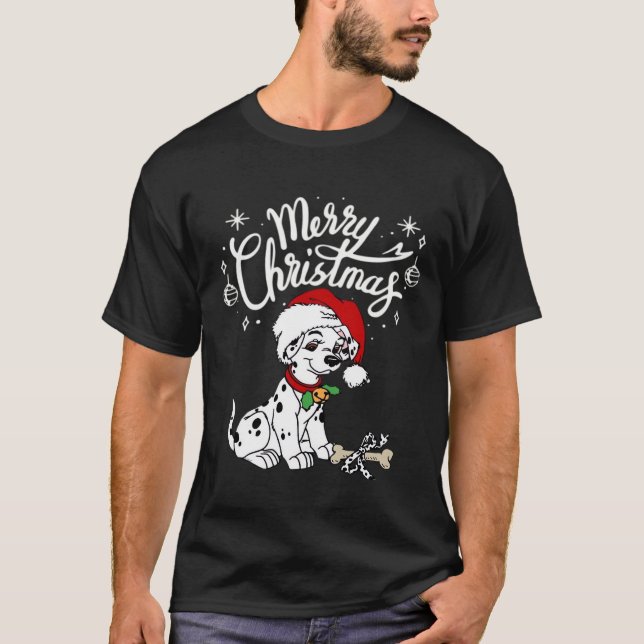 T-shirt Dalmatian Puppy Dog In A Christmas Santa Hat Xmas  (Devant)