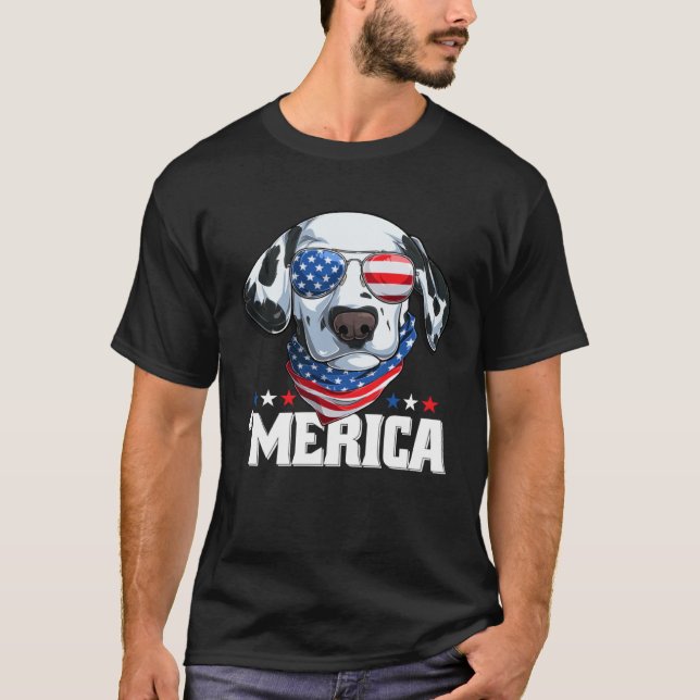 T-shirt Dalmatian Wearing America Glasses  Dog Dalmatian O (Devant)