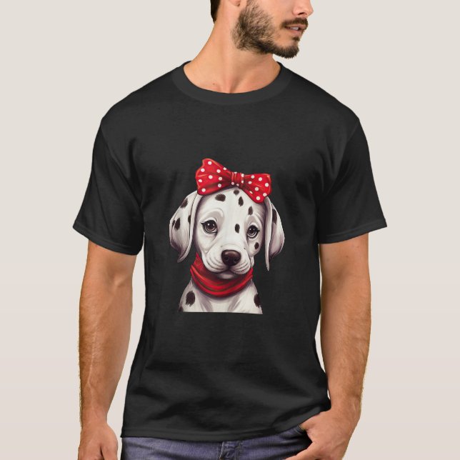 T-shirt Dalmatie mignonne dans un bandeau de Cravate Bow B (Devant)