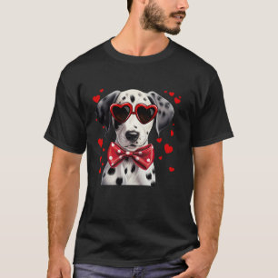 T-shirt Dalmatien Coeurs de Chien Lunettes de soleil Bow r