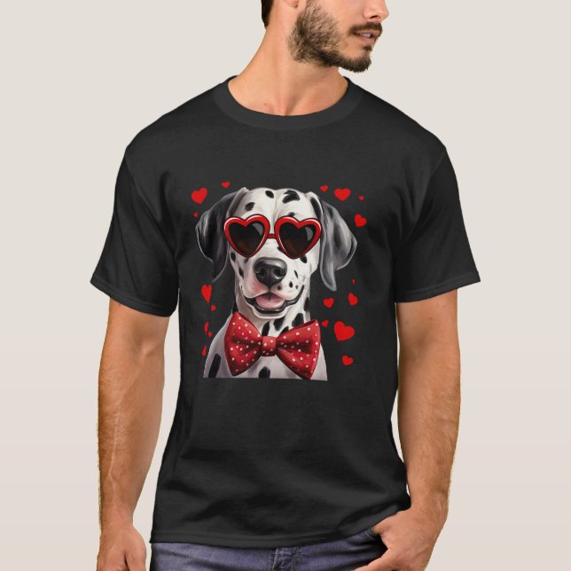 T-shirt Dalmatien Coeurs de Chien Lunettes de soleil Bow r (Devant)