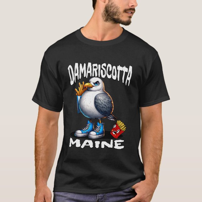T-shirt Damariscotta Maine Funny Seagull French Fries Souv (Devant)
