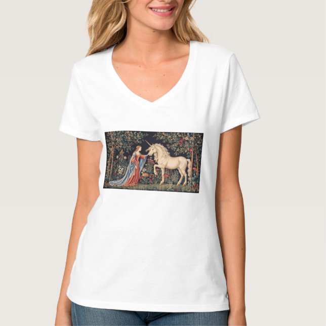 T-shirt Dame à la Licorne dans un Jardin (Devant)