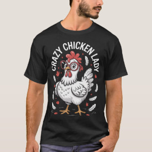 T-shirt Dame au Poulet Fou Style Rétro Coucher de Soleil