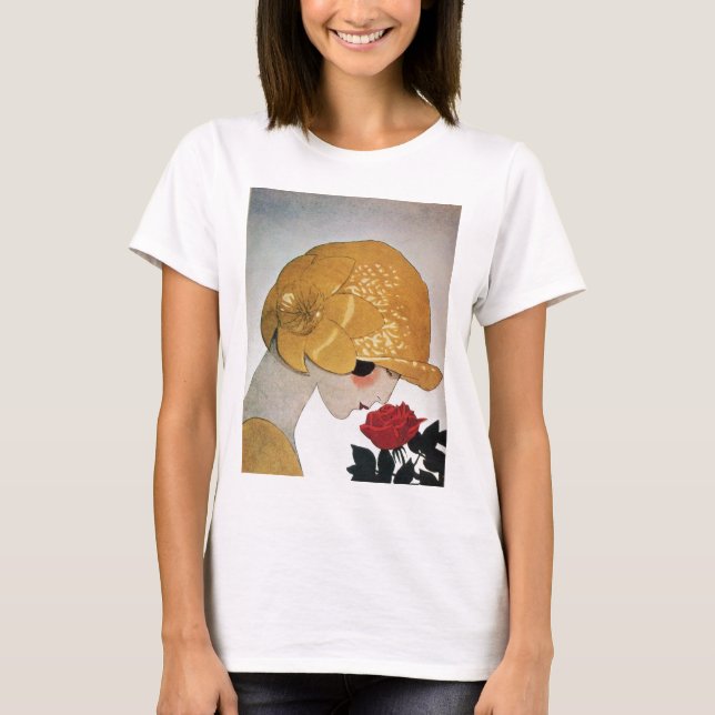 T-SHIRT DAME AVEC ROSE ROUGE (Devant)