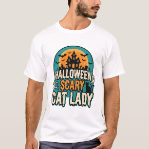 T-shirt Dame de chat d'Halloween effrayante maison hantée