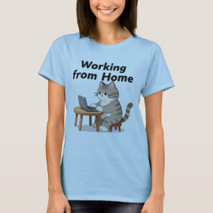 T-shirt Dame de chat folle et drôle travaillant à domicile