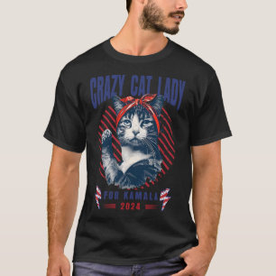 T-shirt Dame de chat fou pour Kamala Chat sans enfant Lady
