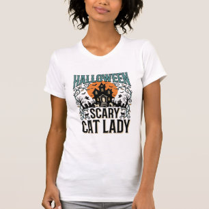 T-shirt Dame de chat Halloween Maison hantée effrayante Vi