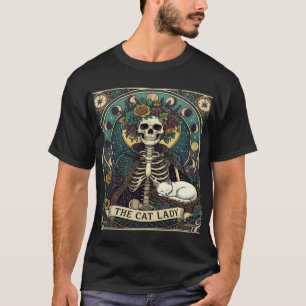T-shirt Dame de chat Haloween squelette floral boussole lu