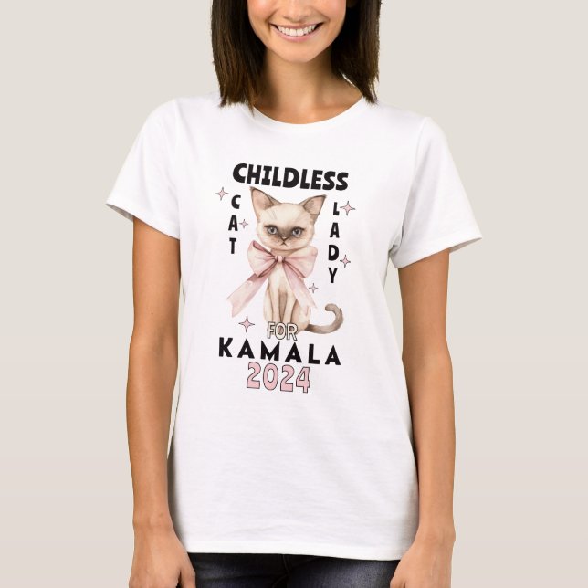 T-shirt Dame de chat sans enfant pour Kamala (Devant)