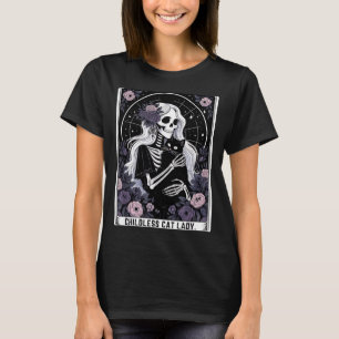 T-shirt Dame de chat sans enfants Carte de tarot squelette