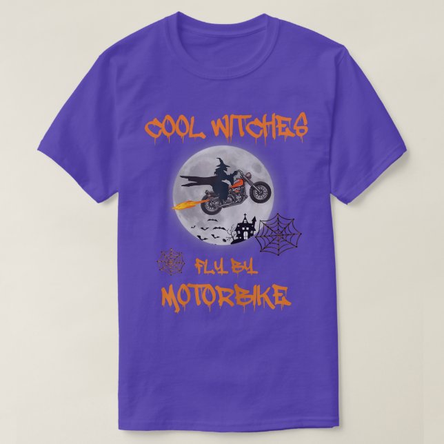 T-shirt Dame de motard, Des sorcières cool volent à moto,  (Design devant)