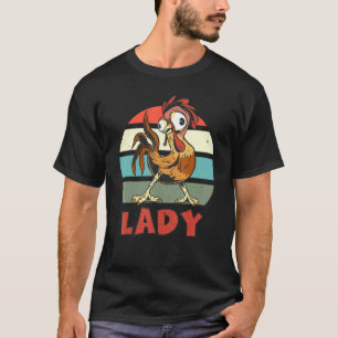 T-shirt Dame de poulet folle Coucher de soleil rétro