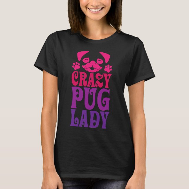 T-shirt Dame de Pug folle Rose 287 (Devant)