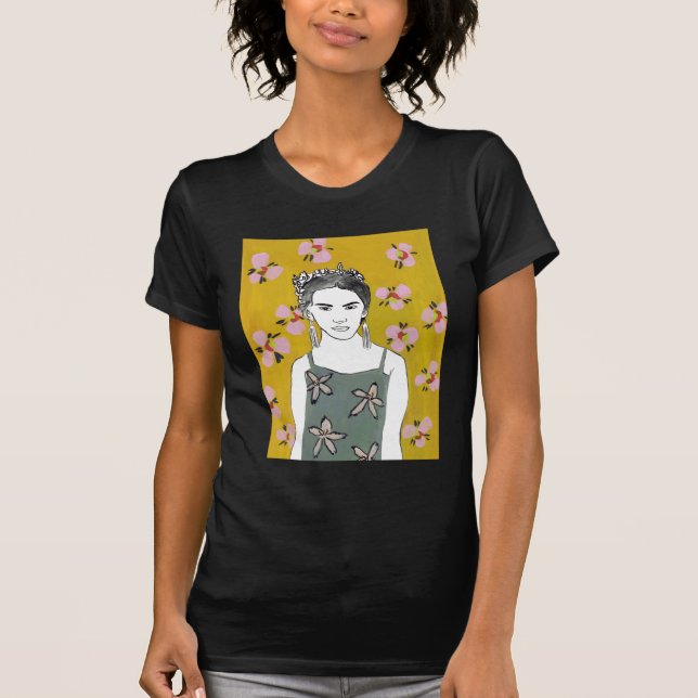 T-shirt Dame en fleurs roses - Jaune (Devant)