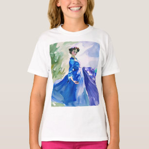 T-shirt Dame en Robe Bleue - Peinture aquarelle