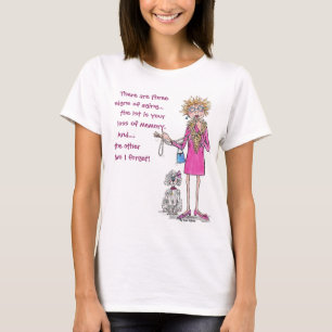 T-shirt Dame en rouge dessin oublié texte vieillissant T-