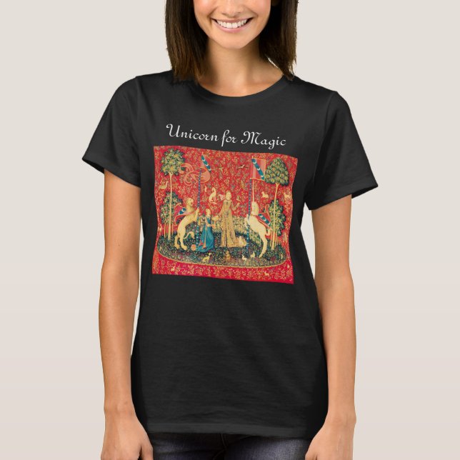 T-shirt DAME ET LICORNE POUR LA MAGIE Fleurs Fantasy,Anima (Devant)