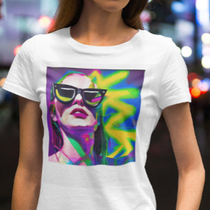 T-shirt Dame hipster colorée en lunettes de soleil Art mod