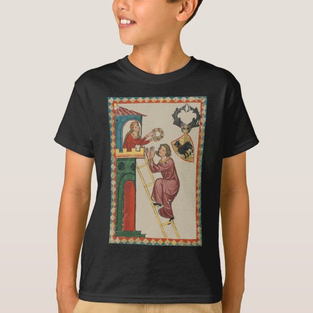 T-shirt Dame offrant un cadeau à un prétendant, 14e siècle (Devant)