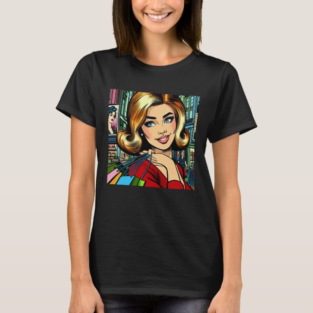 T-shirt Dame Rétro avec Sacs de Courses Milieu de Siècle (Devant)