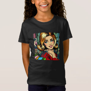 T-Shirt Dame Rétro avec Sacs de Courses Milieu de Siècle