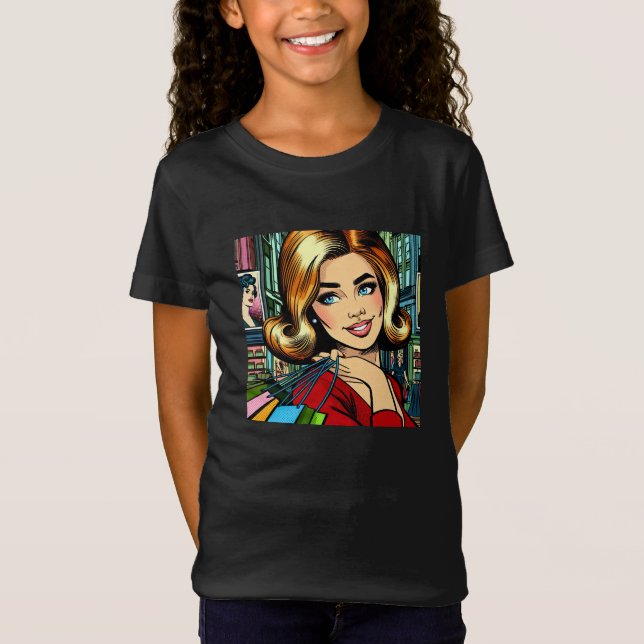 T-Shirt Dame Rétro avec Sacs de Courses Milieu de Siècle (Devant)