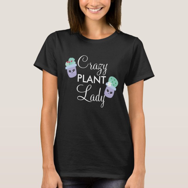 T-shirt Dame Végétale Folle Cactus Mignon en Pot  (Devant)