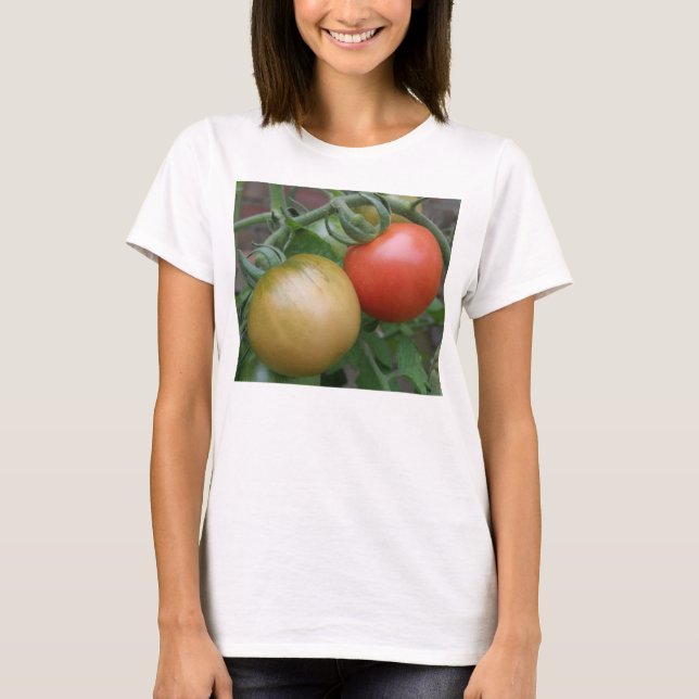 T-shirt dames aux tomates orange et rouge (Devant)