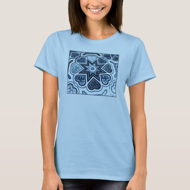 T-shirt Dames Blue Folk Art Heart (Devant)