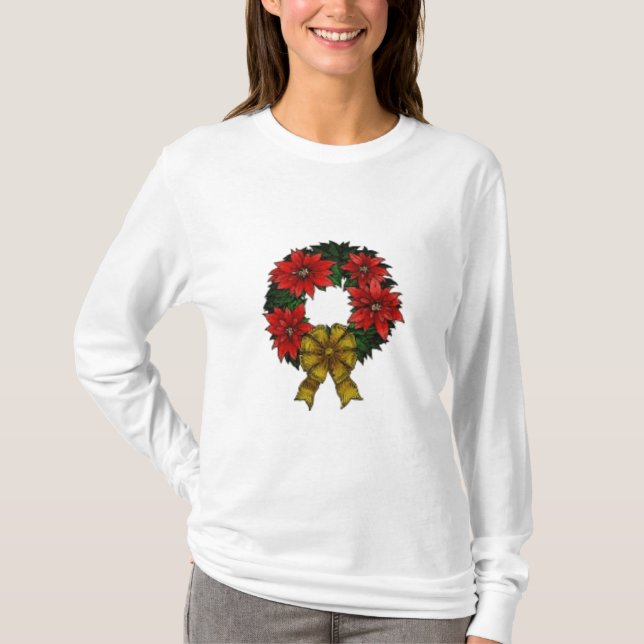 T-shirt Dames long Sleev de guirlande de Noël… - Customisé (Devant)