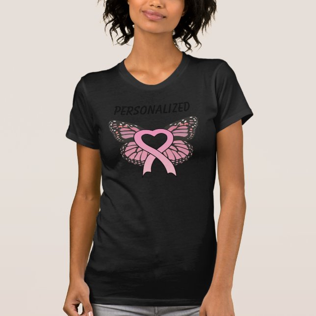 T-shirt Dames roses personnalisées Bl de coeur de papillon (Devant)