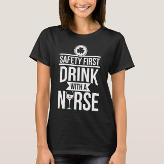 T-shirt Dames Sécurité Boire D'Abord Avec Une Bière À Vin 