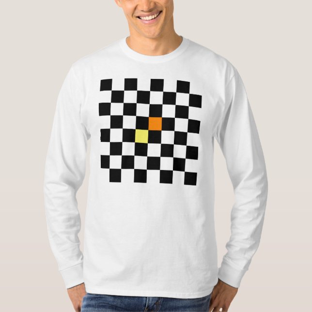 T-shirt Damier noir et blanc avec la couleur jaune-orange (Devant)