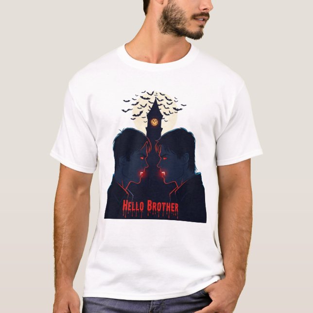 T-shirt Damon et Stefan Salvatore Art gothique d'Halloween (Devant)