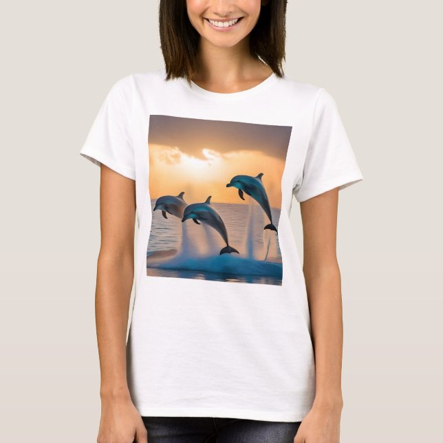 T-shirt Dancing in the Dusk: Three Dolphins Leaping  (Devant)