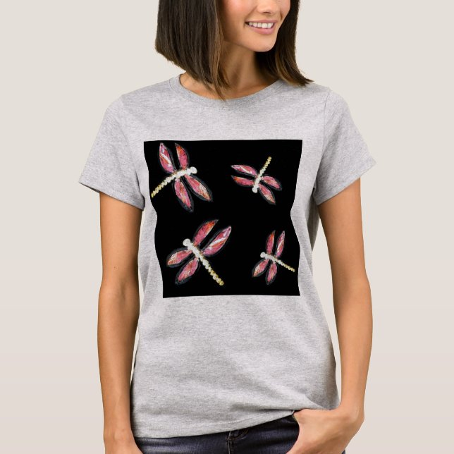 T-shirt Dancing Pink Dragonfly Bugs (Devant)