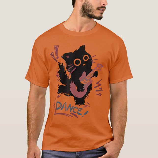 T-shirt Dancing Rock Cat Electric Guitar Funny Cat Music B (Devant)