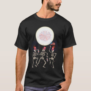 T-shirt Dancing Skeleton 4 juillet Drapeau américain Skell