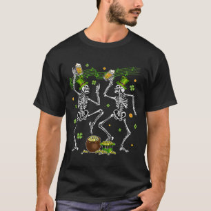 T-shirt Dancing Skeletons Leprechaun Boire Beer St Part