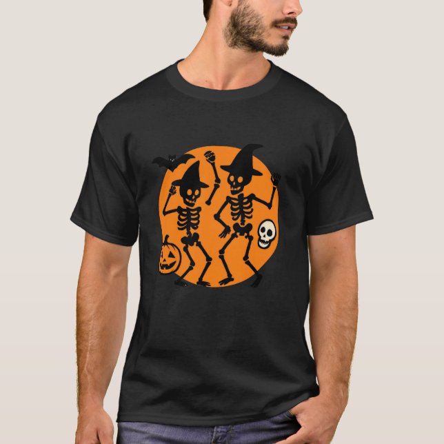 T-shirt Dancing Skeletons Pumpkin Halloween Vibes (Devant)