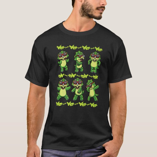 T-shirt Dancing Triceratops Dinosaurs With Sunglasses Dino (Devant)