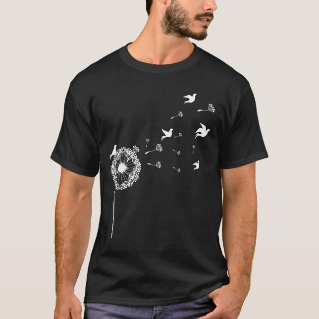 T-shirt Dandelion Flying Seeds Oiseaux Flower été (Devant)