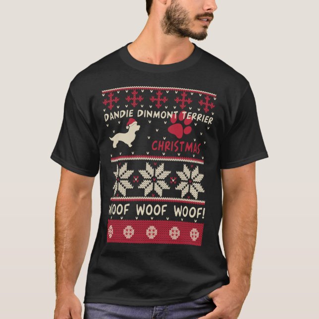 T-shirt Dandie Dinmont Terrier Chandail de Noël Funny Gif (Devant)