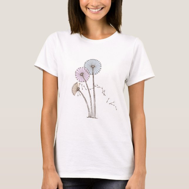T-shirt Dandilion synchronise bleu et crème roses (Devant)