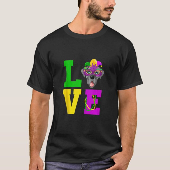 T-shirt Dane Chien I Love Mardi Gras Costume Chien (Devant)